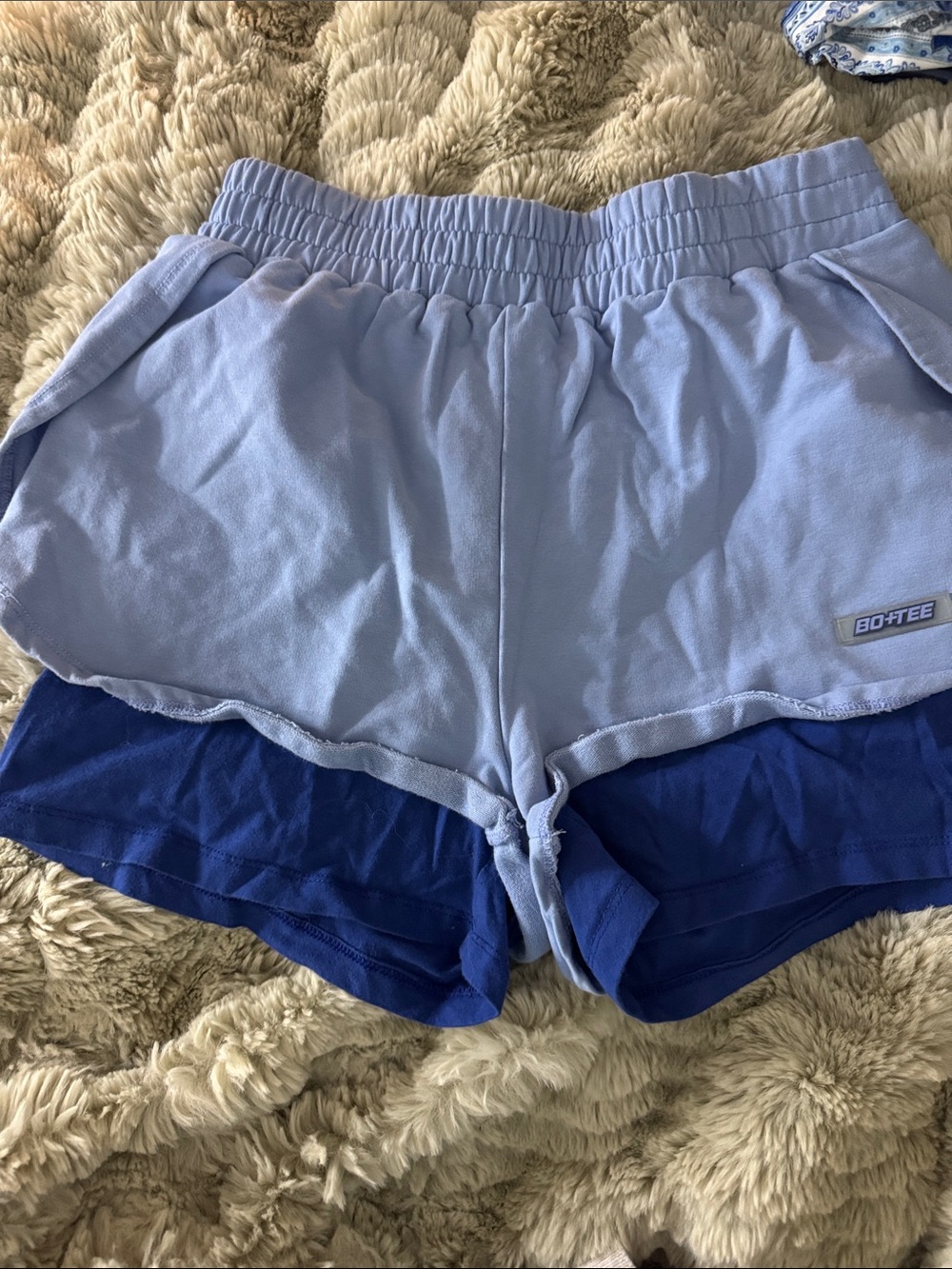 Dual-Layer Light Blue Athletic Shorts with Royal Underlayer